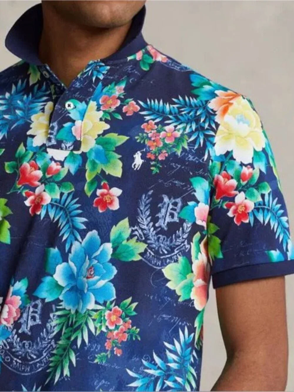 Polo Ralph Lauren Floral Mesh Polo Shirt Blue Print Big & Tall Men’s 2XB